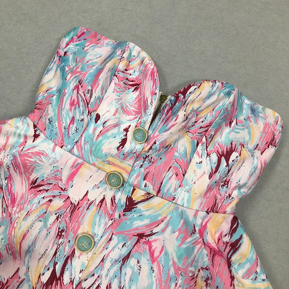 Strapless mini jurk met print en sculptuurvorm – Nola