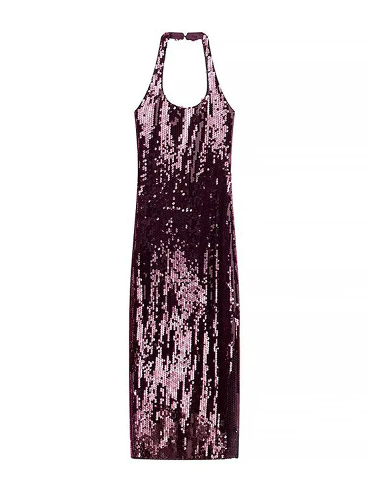 Halterjurk met lovertjes en open rug – Jade