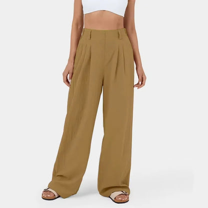 High-waist waffle broek met wide-leg pasvorm – Faye