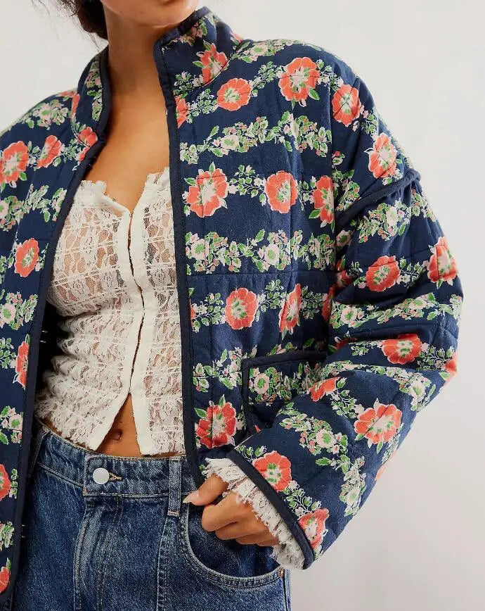 Gewatteerde oversized jas met print voor dames – Elif