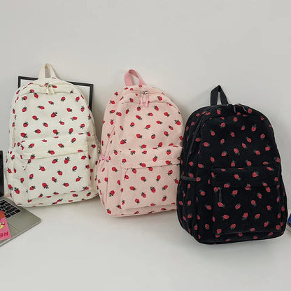 Corduroy rugzak met aardbeiprint en laptopvak – Frezana