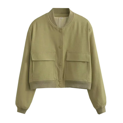 Cropped bomberjack met zakken en drukknopen – Noriva