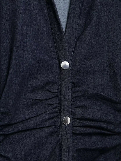 Denim overhemdjurk met knopen en stretch – Jolina