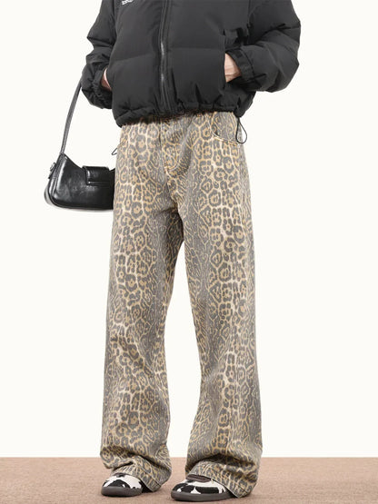 Trendy wijde jeans met luipaardprint voor dames – Selena