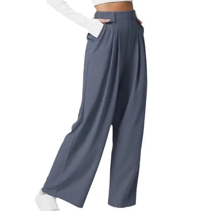 High-waist wide-leg broek met stretch en structuur – Olira