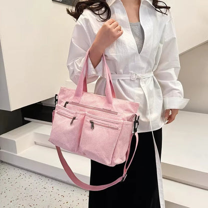 Corduroy tote bag met laptopvak voor dames – Rovena