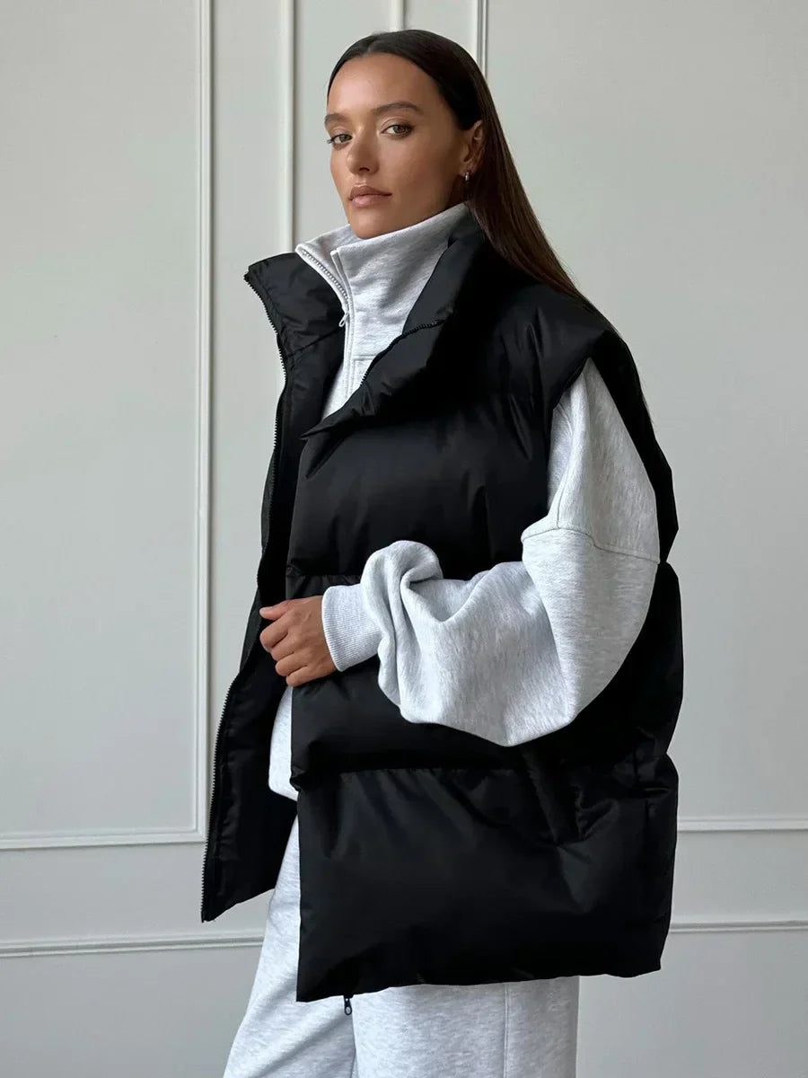 Losse katoenen puffer bodywarmer voor dames – Anouk