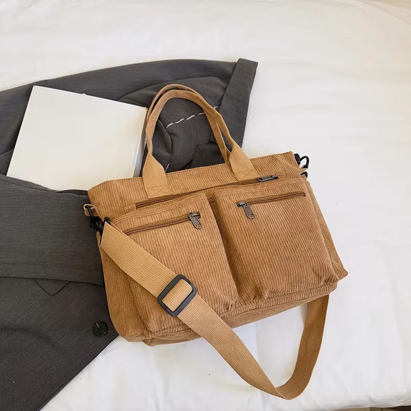 Corduroy tote bag met laptopvak voor dames – Rovena