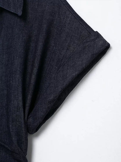 Denim midi jurk met knoopsluiting en zakken dames – Roxanne