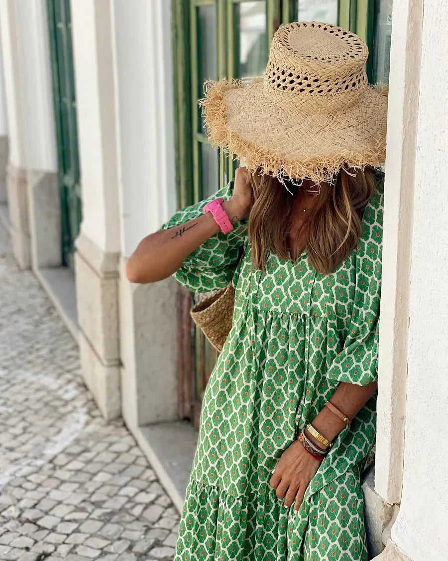 Lange bohemian zomerjurk met V-hals – Fleur