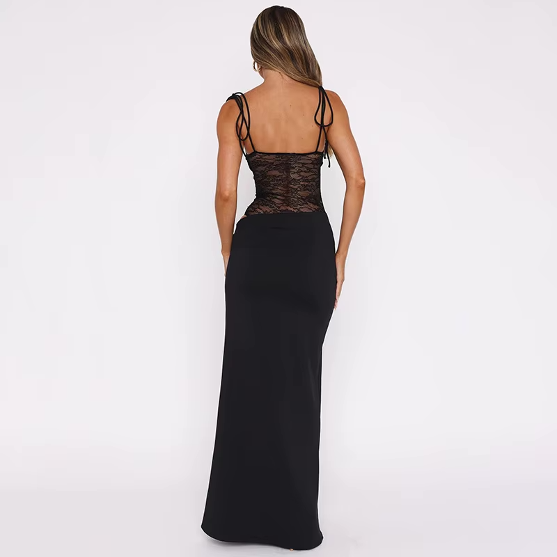 Lace maxi jurk met bandeau top en kanten taille – Alviera