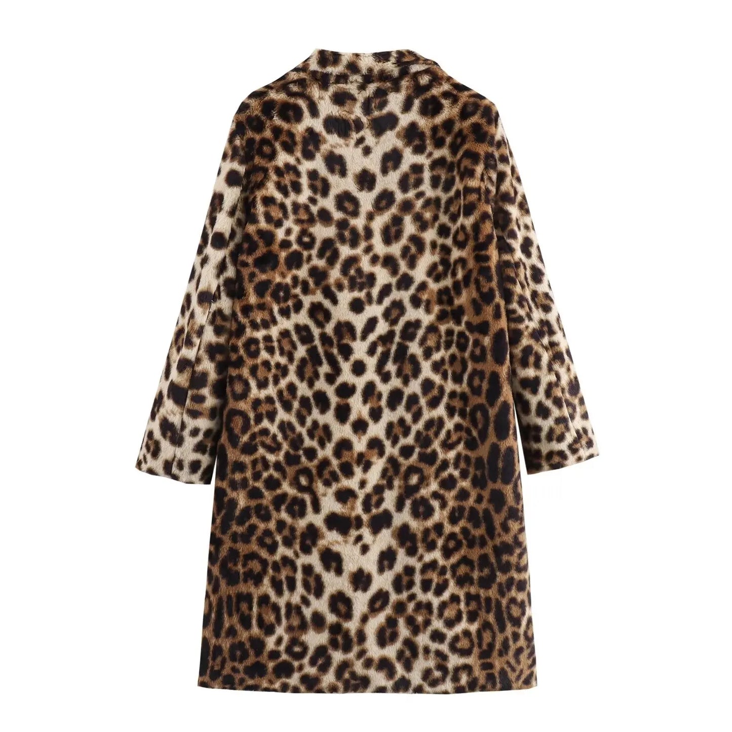 Luipaardprint Faux Fur Damesjas met Lange Snit – Selene