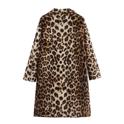 Luipaardprint Faux Fur Damesjas met Lange Snit – Selene