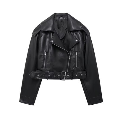Biker Look Kunstleren Damesjack met Rits en Riem – Veyla