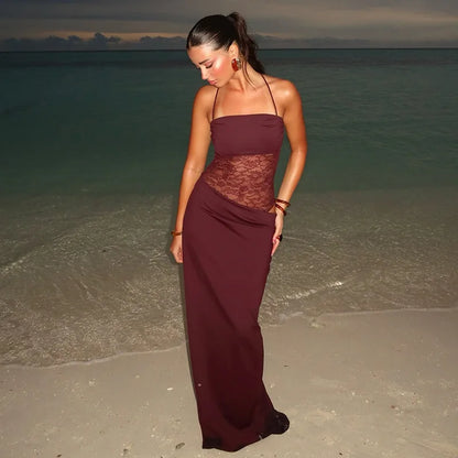 Lace maxi jurk met bandeau top en kanten taille – Alviera