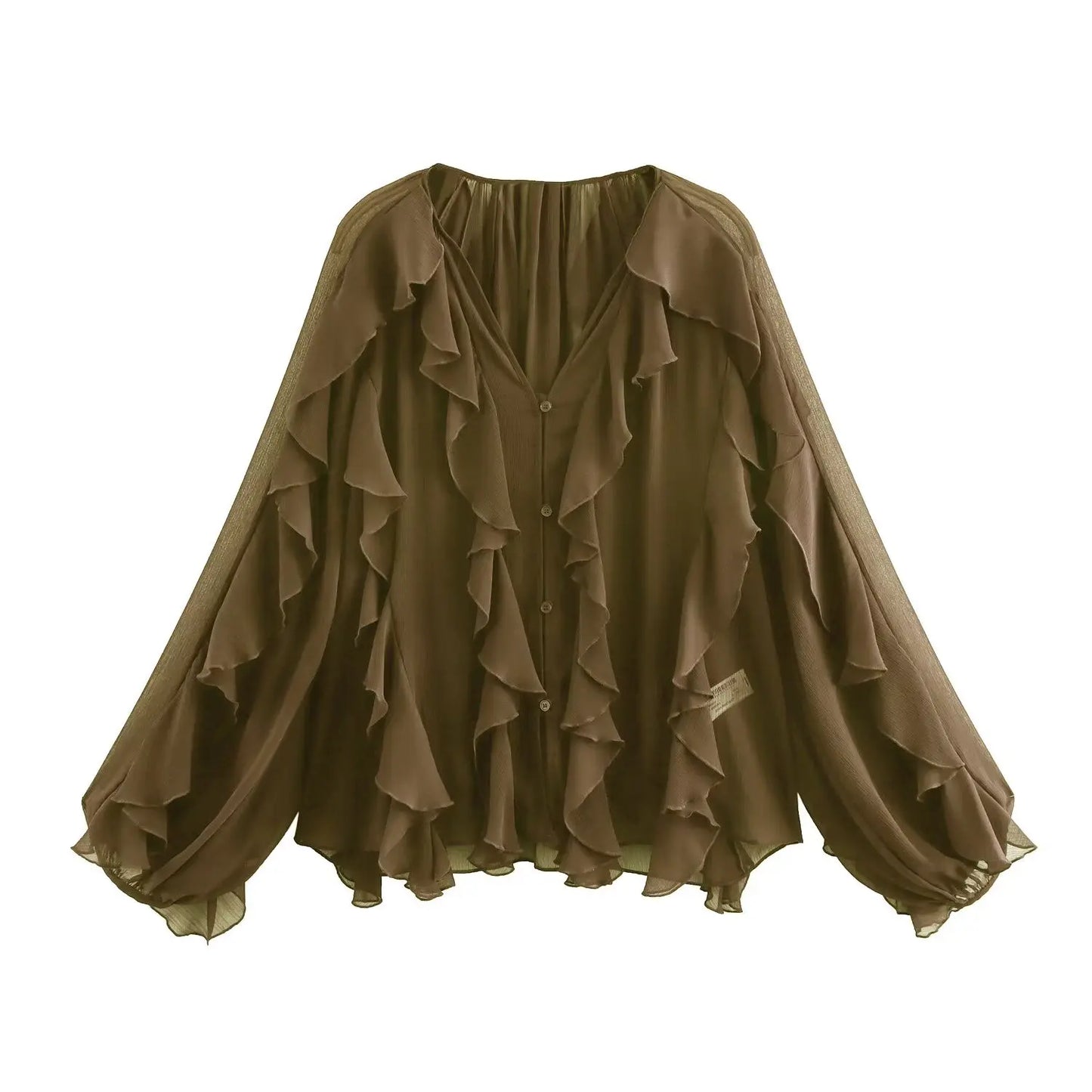 V-hals blouse met volants voor dames – Melis