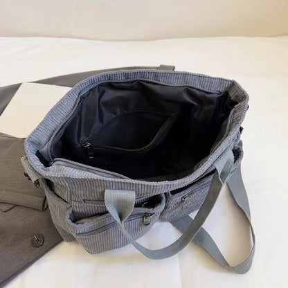 Corduroy tote bag met laptopvak voor dames – Rovena