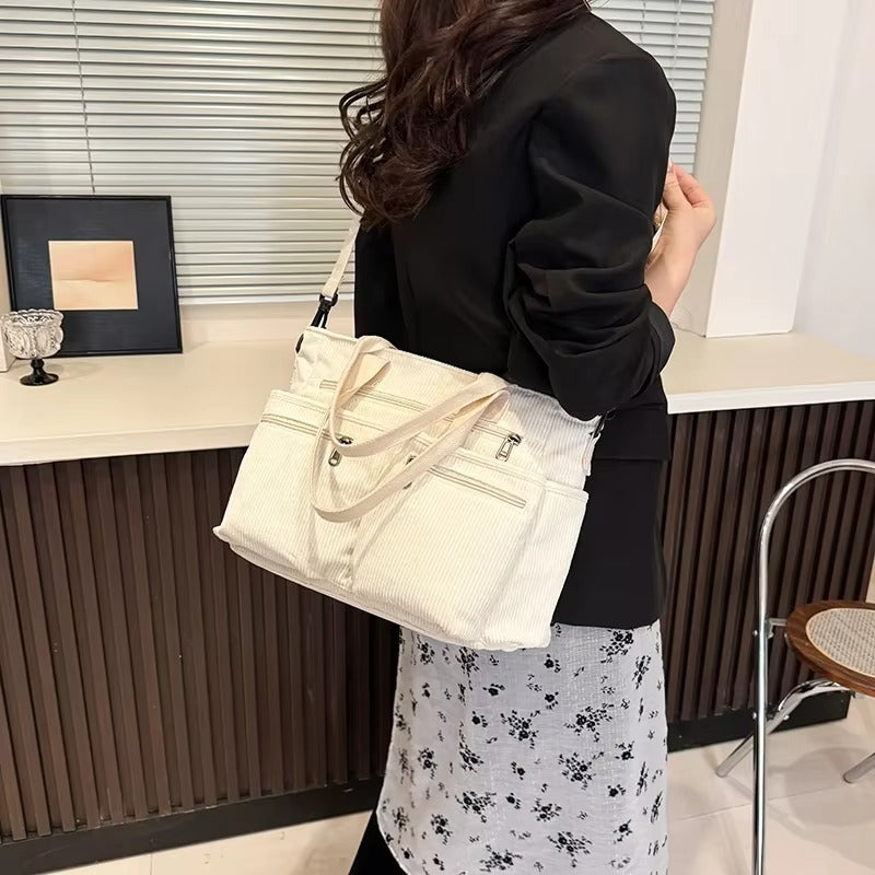 Corduroy tote bag met laptopvak voor dames – Rovena