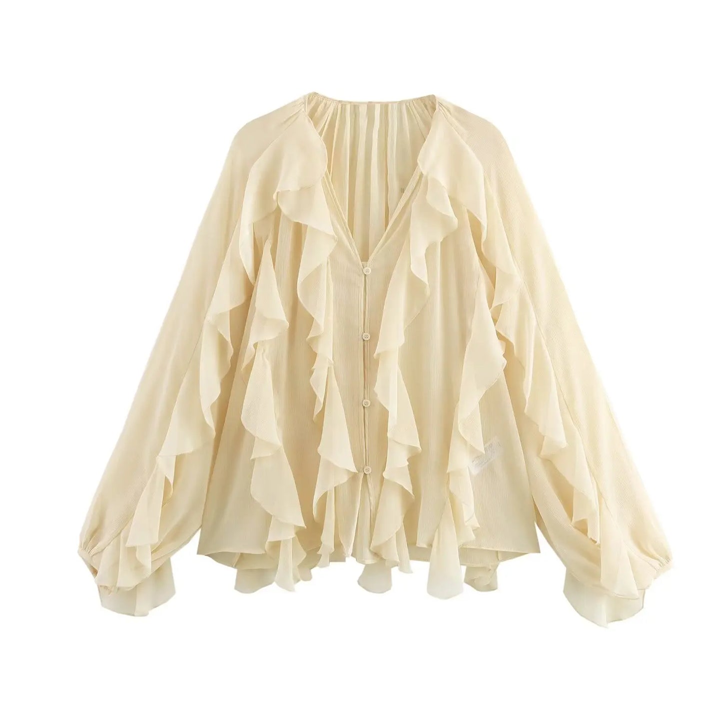V-hals blouse met volants en luchtige pasvorm – Selina