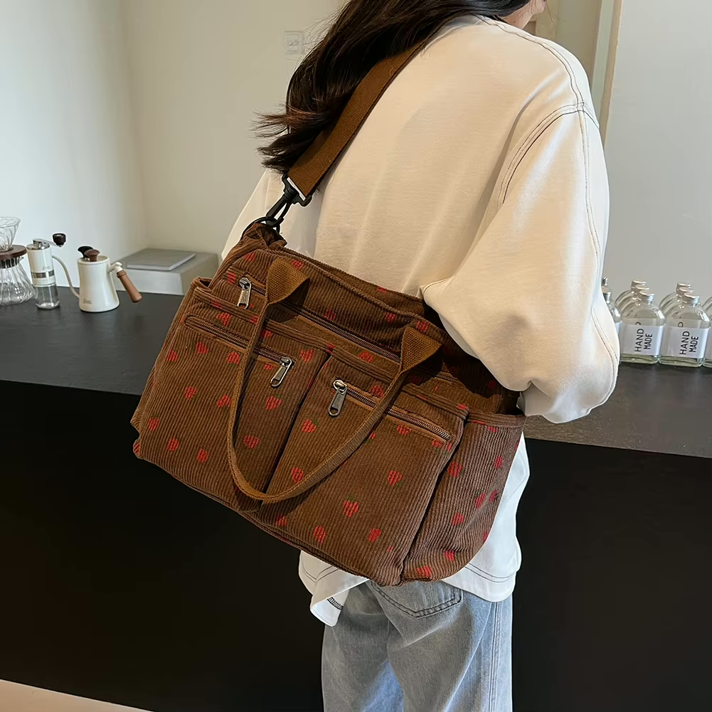 Corduroy tote bag met aardbeienprint voor dames – Livari