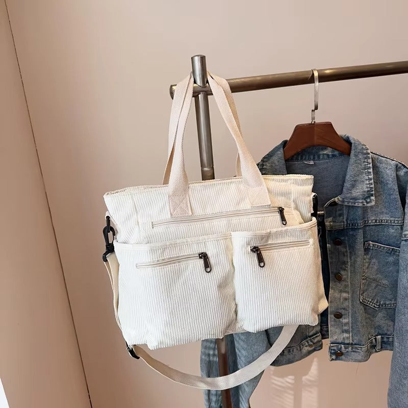 Corduroy tote bag met laptopvak voor dames – Rovena