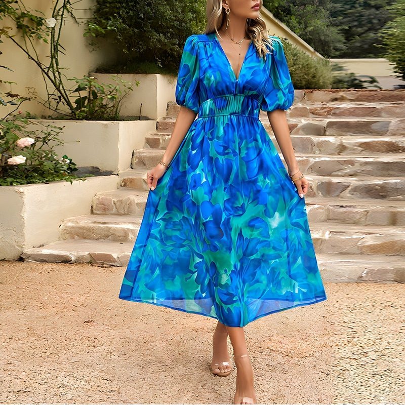 Dames Midi Jurk V-hals Elegant Ademend Comfort – Emilia