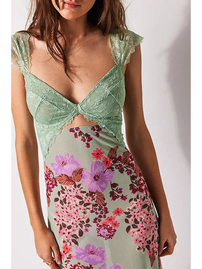 Midi dames zomerjurk met kant en luxe pasvorm – Aravelle