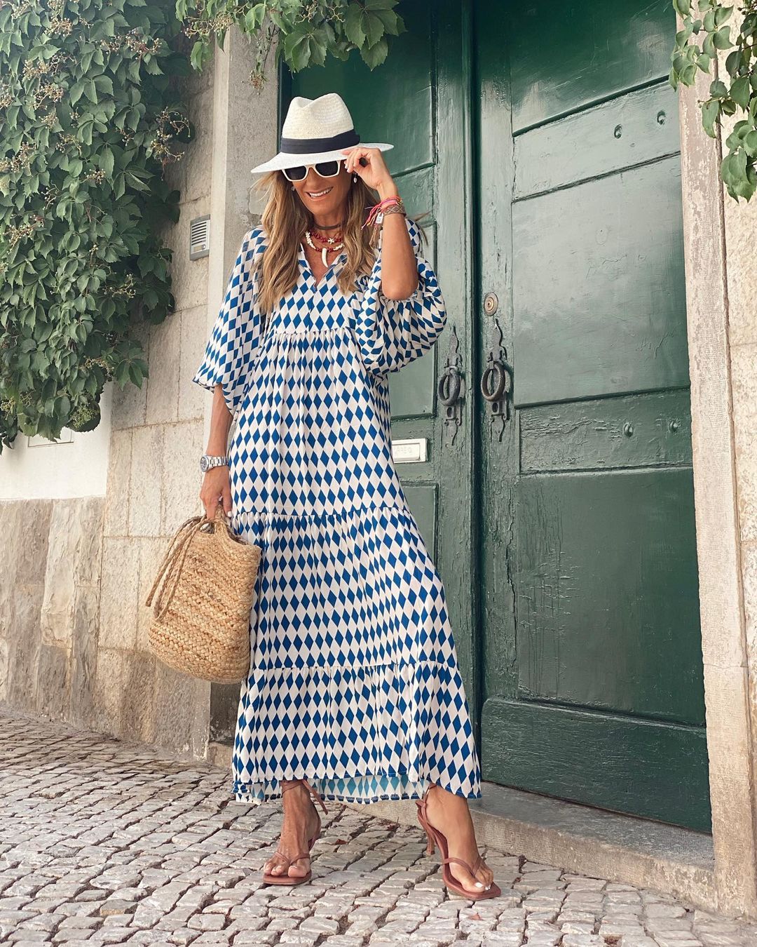 Lange bohemian zomerjurk met V-hals – Fleur