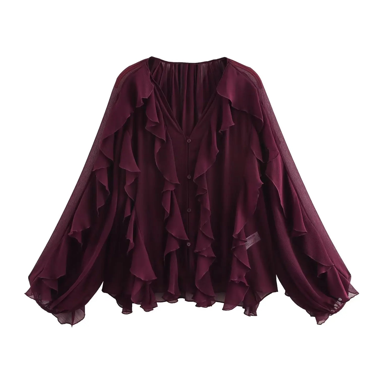V-hals blouse met volants en luchtige pasvorm – Selina