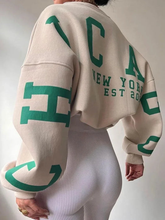 Oversized sweatshirt met varsity details en zachte stof – Maelyn