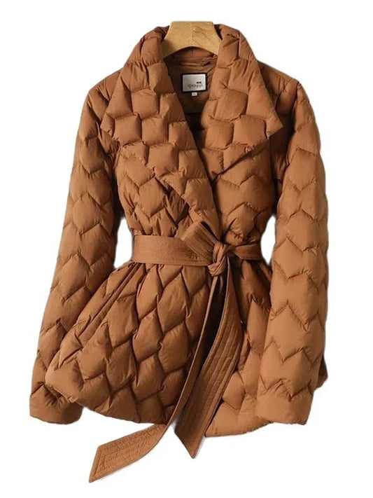 Gewatteerde Winterjas met Riem voor Elegantie en Warmte – Emma