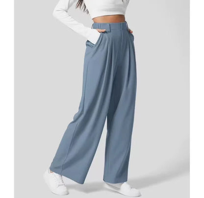 High-waist wide-leg broek met stretch en structuur – Olira