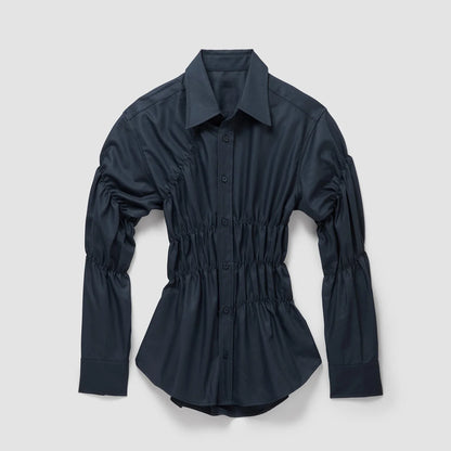 Getailleerde damesblouse met ruches en stretch – Noor