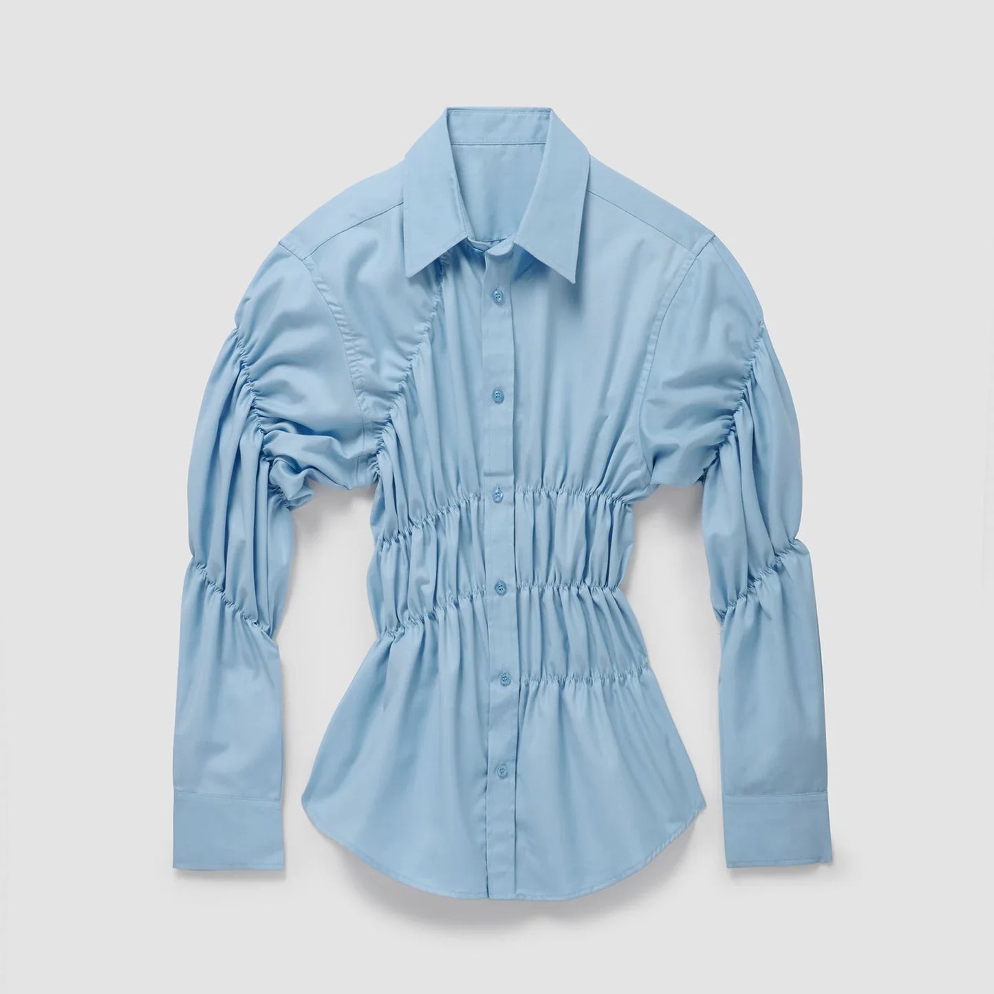 Getailleerde damesblouse met ruches en stretch – Noor