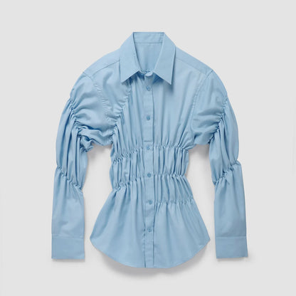 Getailleerde damesblouse met ruches en stretch – Noor