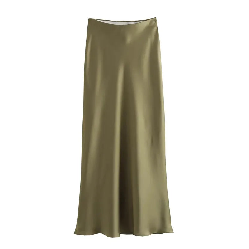 Satijnen damesrok met hoge taille en glans – Aurine