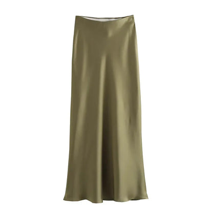 Satijnen damesrok met hoge taille en glans – Aurine