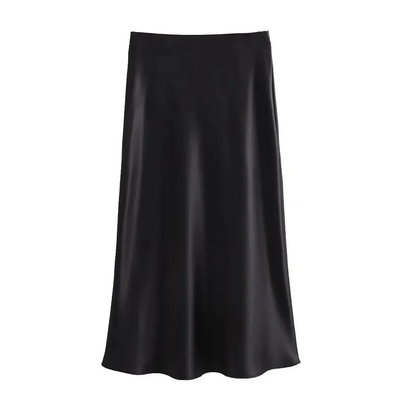 Satijnen damesrok met hoge taille en glans – Aurine