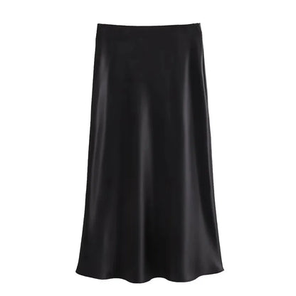 Satijnen damesrok met hoge taille en glans – Aurine