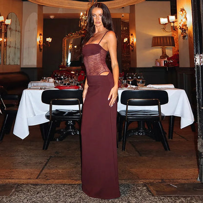 Lace maxi jurk met bandeau top en kanten taille – Alviera