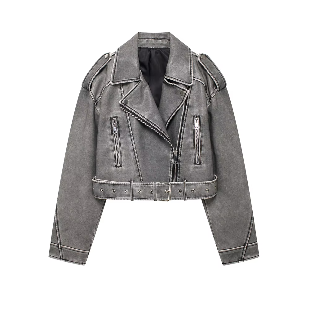 Biker Look Kunstleren Damesjack met Rits en Riem – Veyla