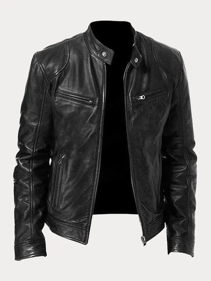 Minimalistisch heren leren winterjack met elegante pasvorm – Rovenso