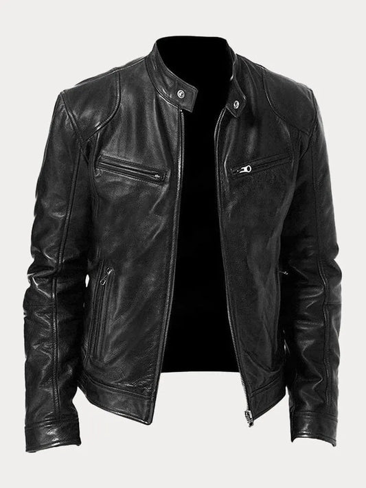 Minimalistisch heren leren winterjack met elegante pasvorm – Rovenso