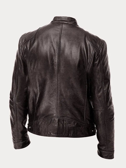 Minimalistisch heren leren winterjack met elegante pasvorm – Rovenso