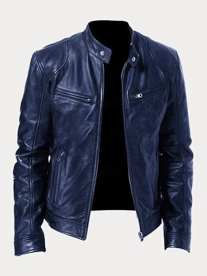 Minimalistisch heren leren winterjack met elegante pasvorm – Rovenso