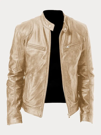 Minimalistisch heren leren winterjack met elegante pasvorm – Rovenso