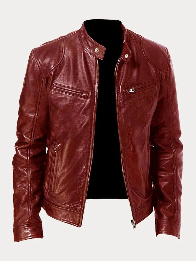 Minimalistisch heren leren winterjack met elegante pasvorm – Rovenso