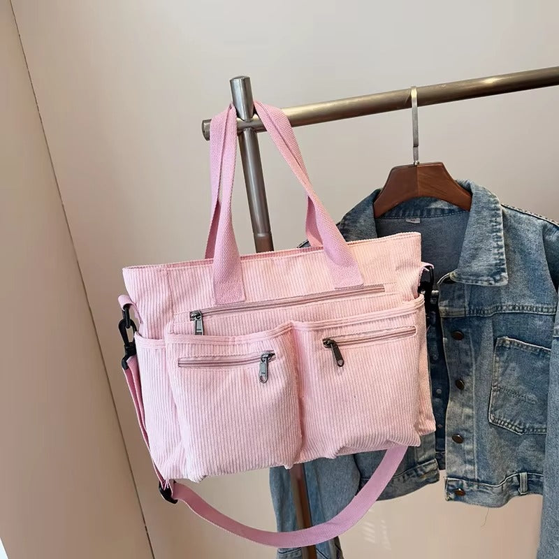 Corduroy tote bag met laptopvak voor dames – Rovena