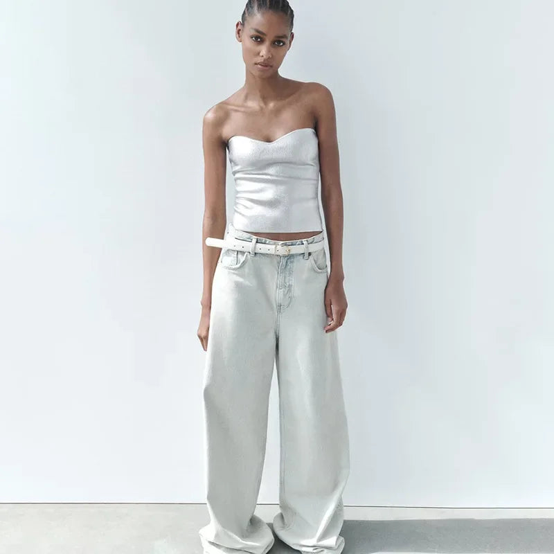 Strapless metallic feesttop voor dames – Celina
