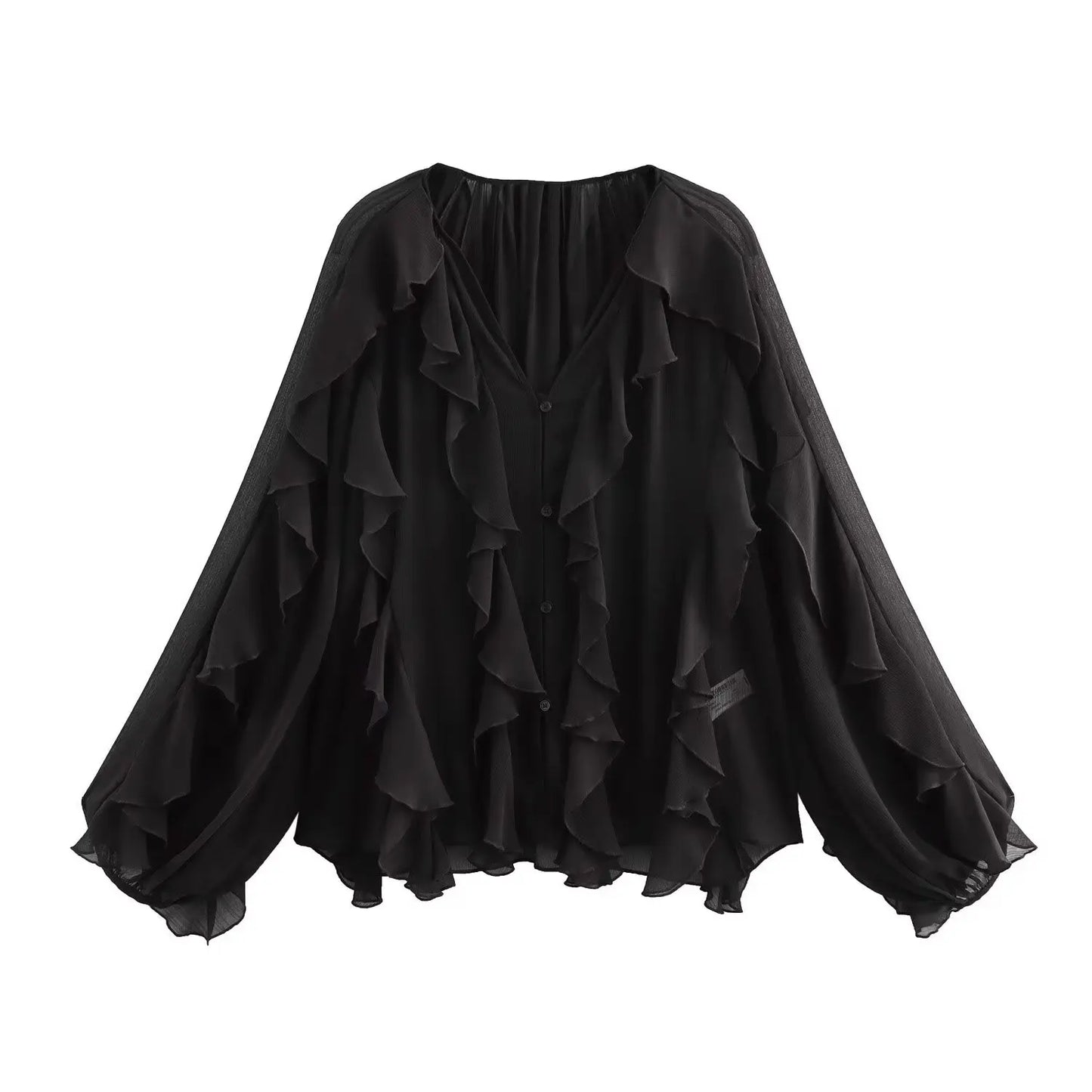 V-hals blouse met volants voor dames – Melis